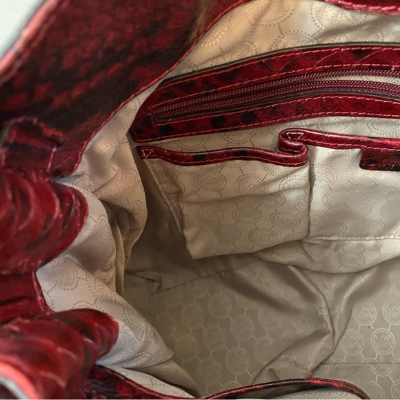 Michael KORS Hamilton burgundy chain link red leather python embossed  bag - Picture 7 of 8